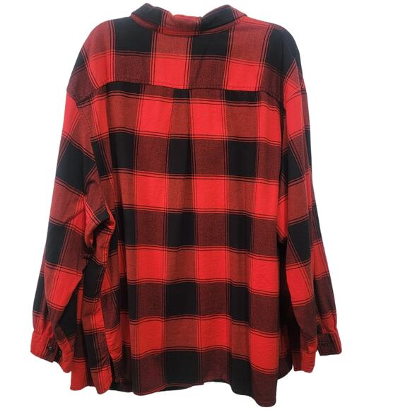 Ava & Viv Womens Black Red Buffalo Check Flannel Long Sleeve Top 3X - Picture 2 of 7